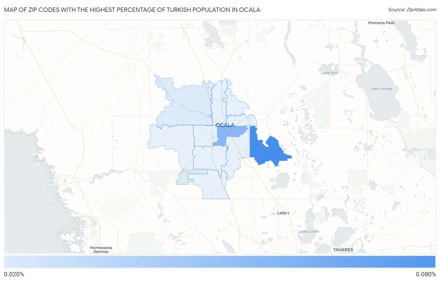 Zip Codes with the Highest Percentage of Turkish Population in Ocala Map