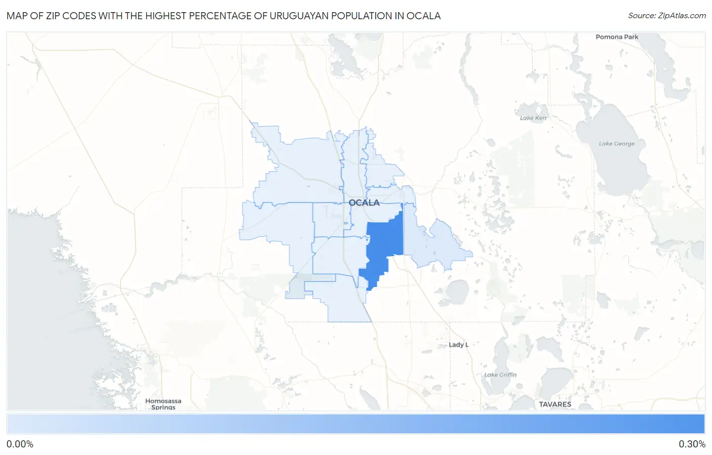 Zip Codes with the Highest Percentage of Uruguayan Population in Ocala Map