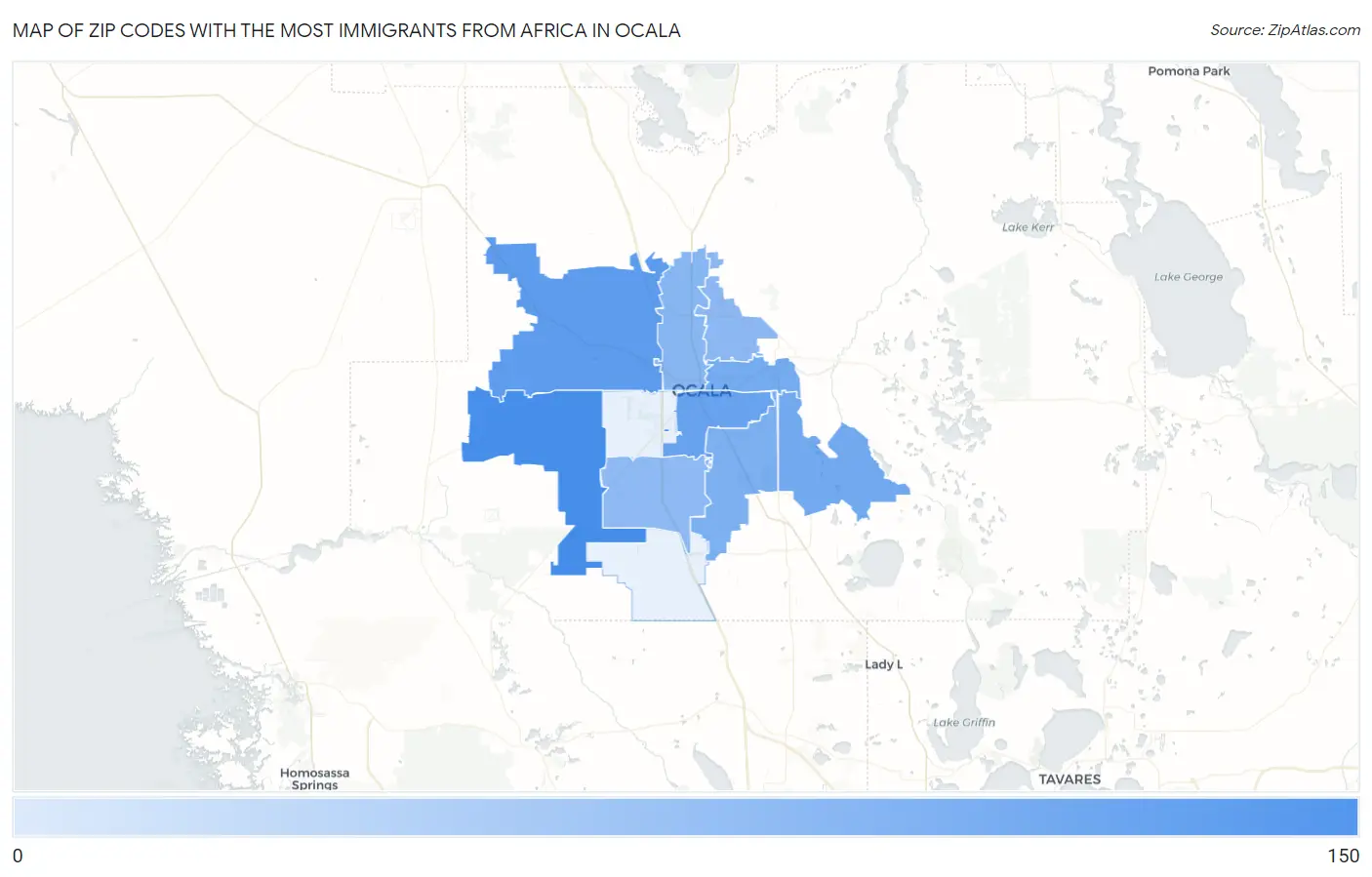 Zip Codes with the Most Immigrants from Africa in Ocala Map