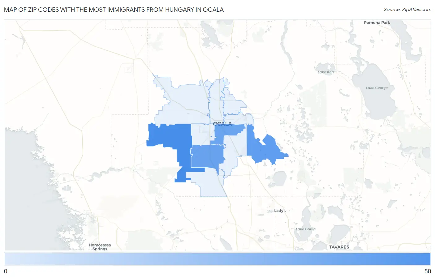 Zip Codes with the Most Immigrants from Hungary in Ocala Map