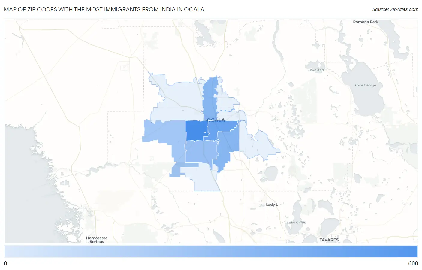 Zip Codes with the Most Immigrants from India in Ocala Map