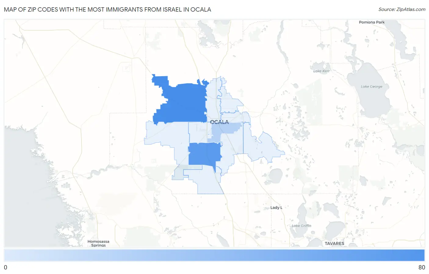 Zip Codes with the Most Immigrants from Israel in Ocala Map