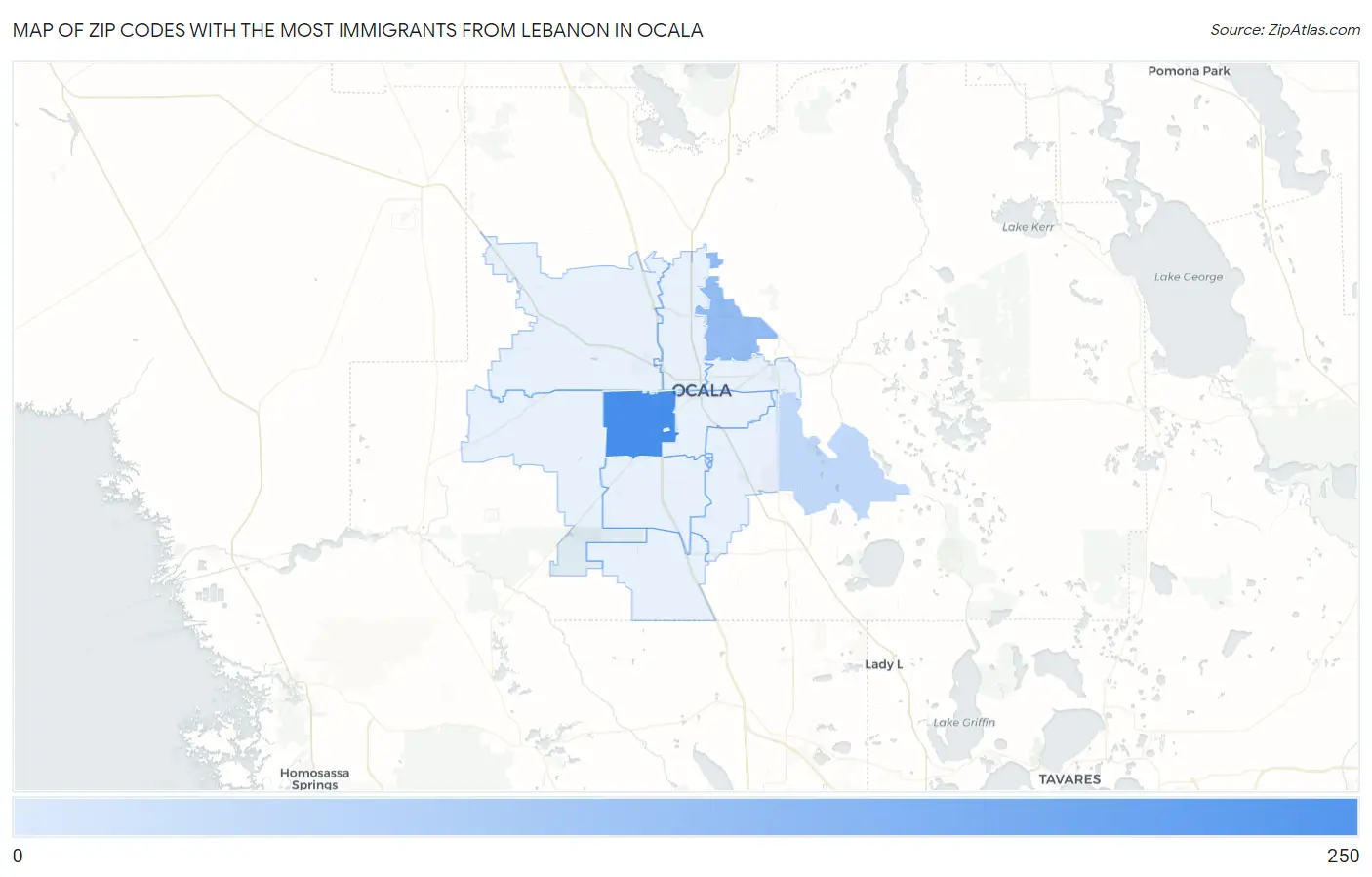Zip Codes with the Most Immigrants from Lebanon in Ocala Map