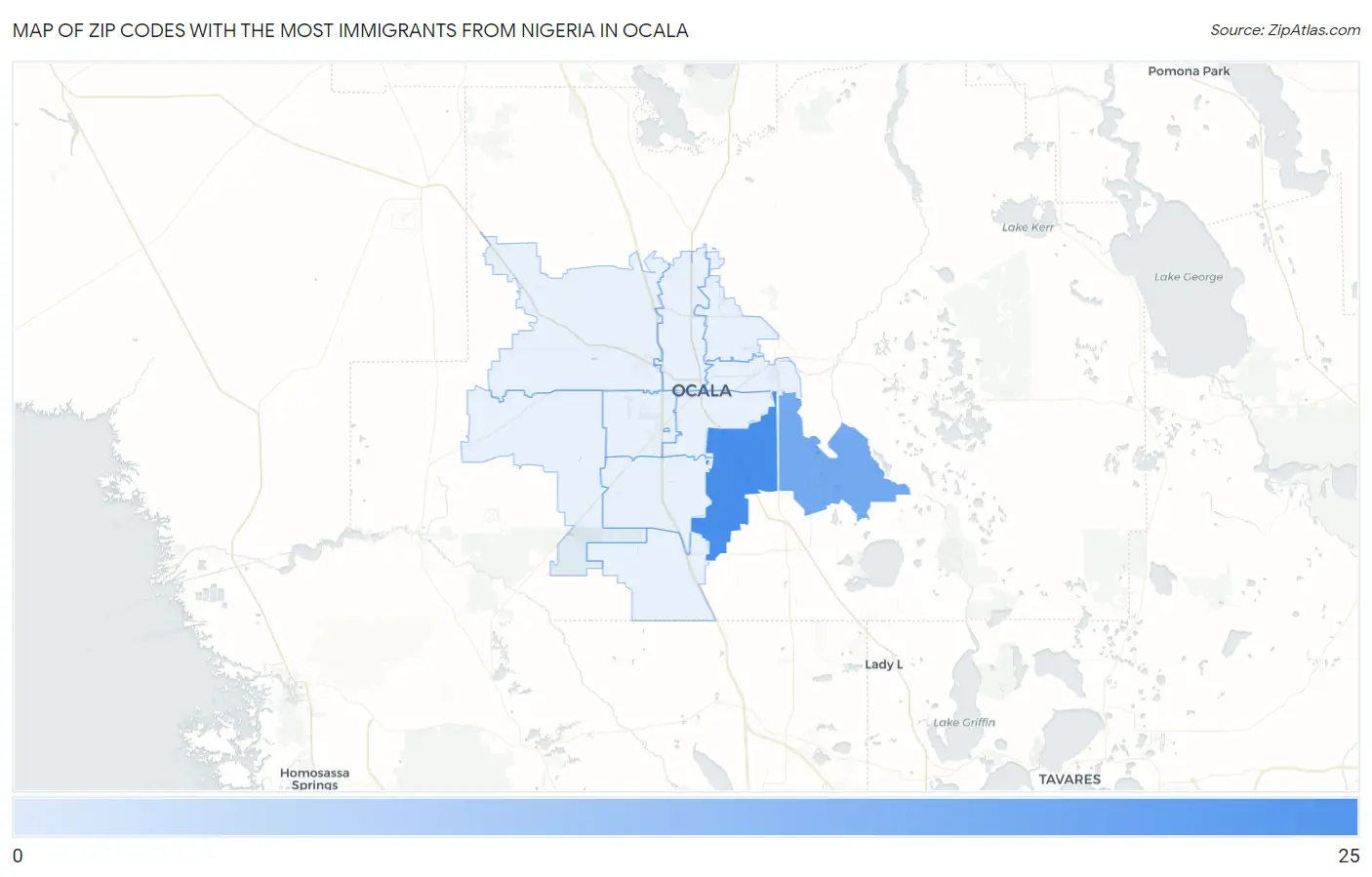 Zip Codes with the Most Immigrants from Nigeria in Ocala Map