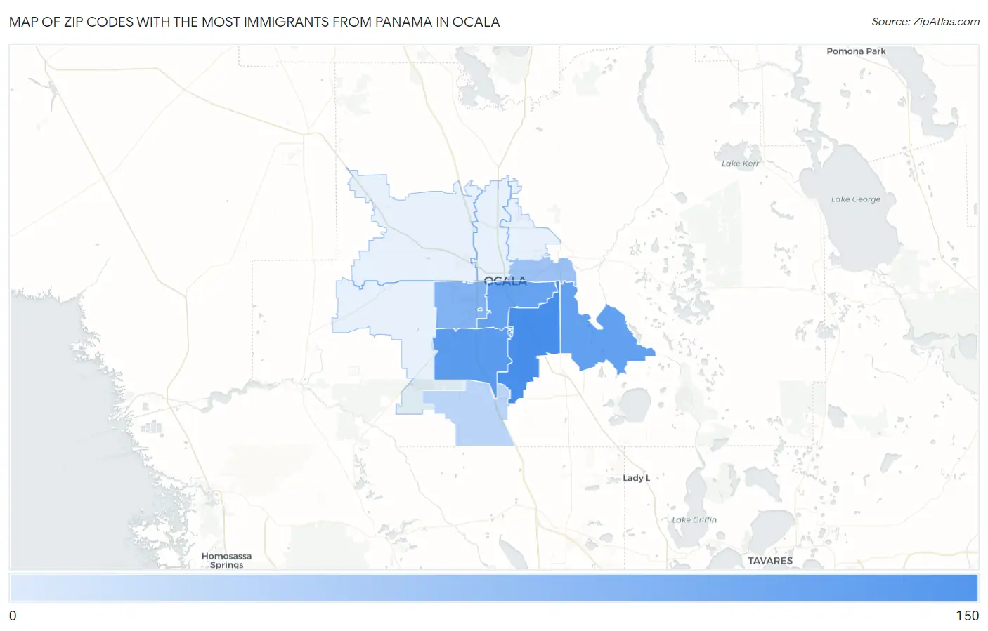 Zip Codes with the Most Immigrants from Panama in Ocala Map