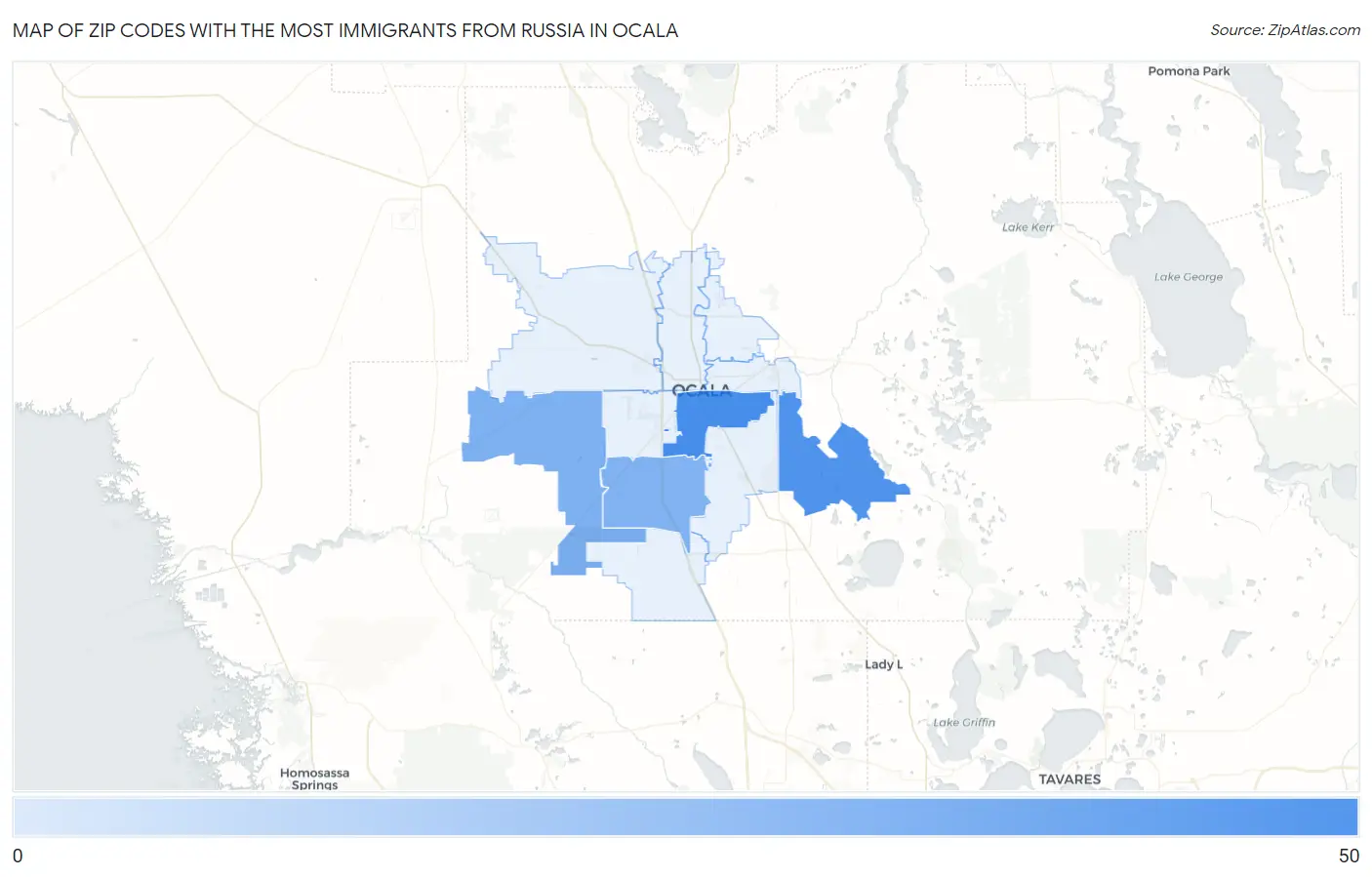 Zip Codes with the Most Immigrants from Russia in Ocala Map