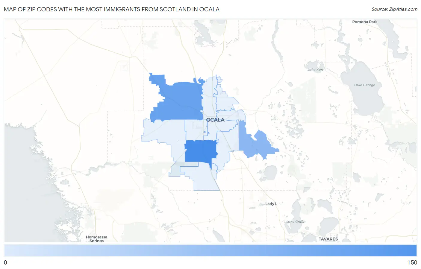 Zip Codes with the Most Immigrants from Scotland in Ocala Map