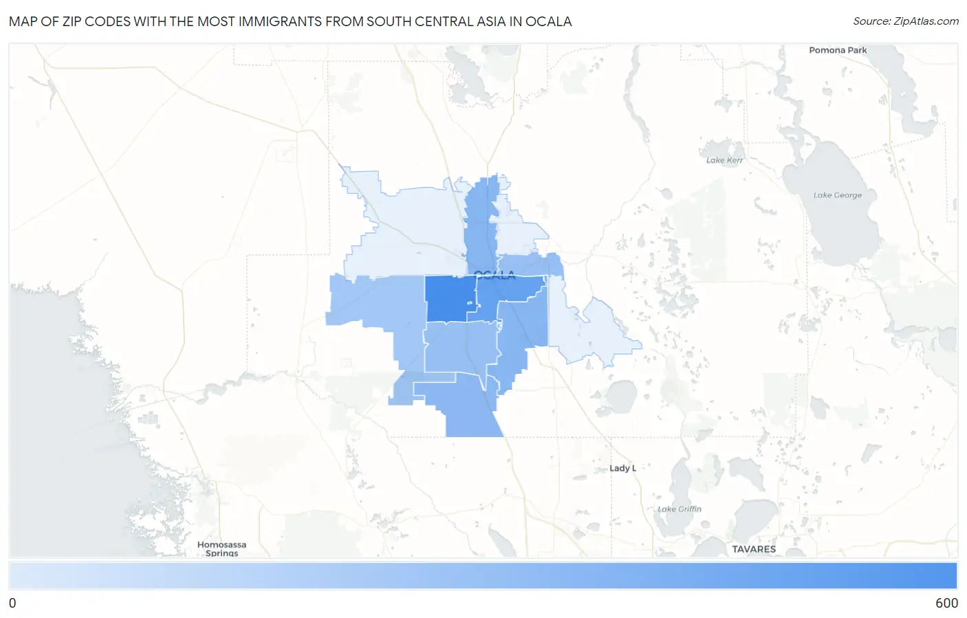 Zip Codes with the Most Immigrants from South Central Asia in Ocala Map