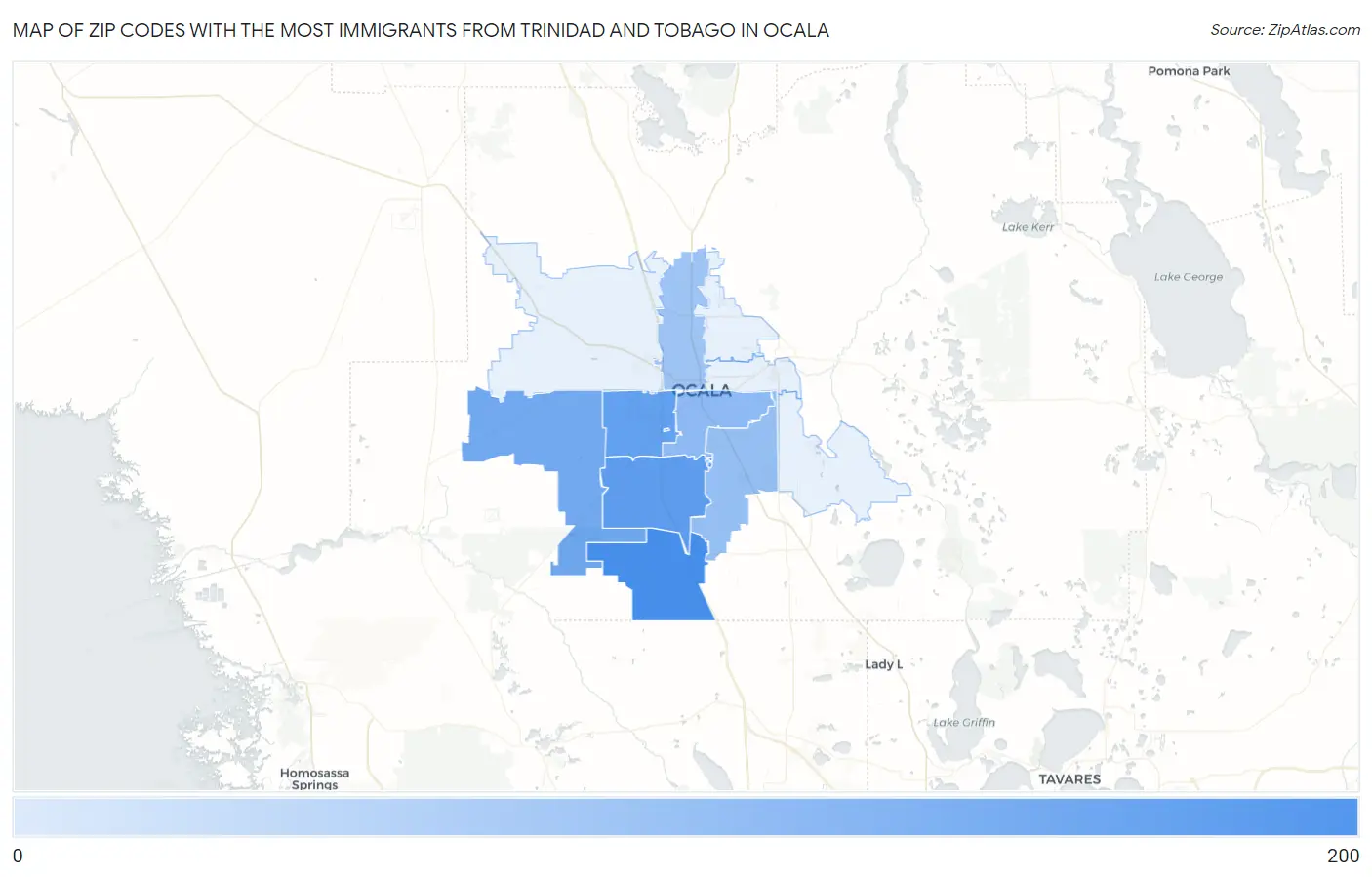Zip Codes with the Most Immigrants from Trinidad and Tobago in Ocala Map