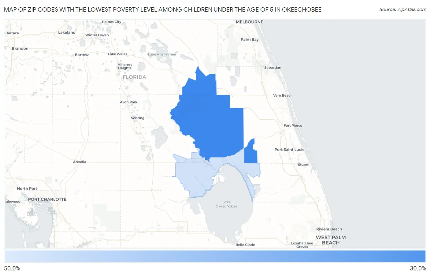 Zip Codes with the Lowest Poverty Level Among Children Under the Age of 5 in Okeechobee Map