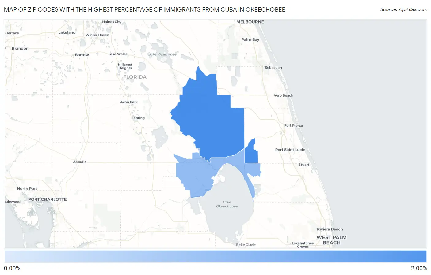 Zip Codes with the Highest Percentage of Immigrants from Cuba in Okeechobee Map