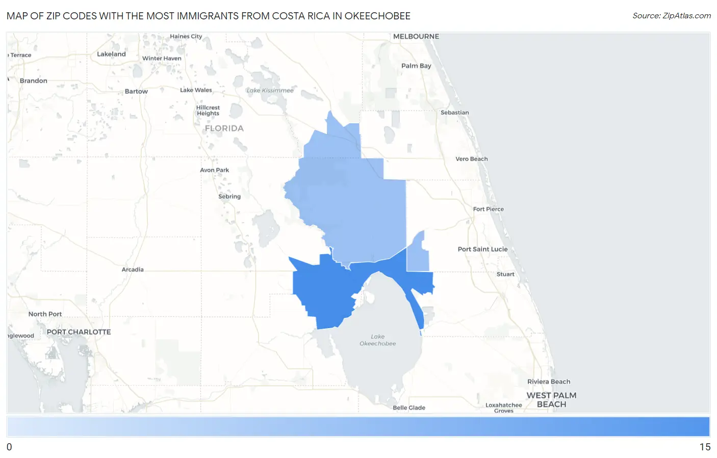 Zip Codes with the Most Immigrants from Costa Rica in Okeechobee Map