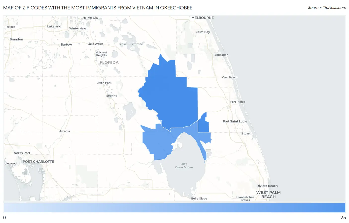Zip Codes with the Most Immigrants from Vietnam in Okeechobee Map