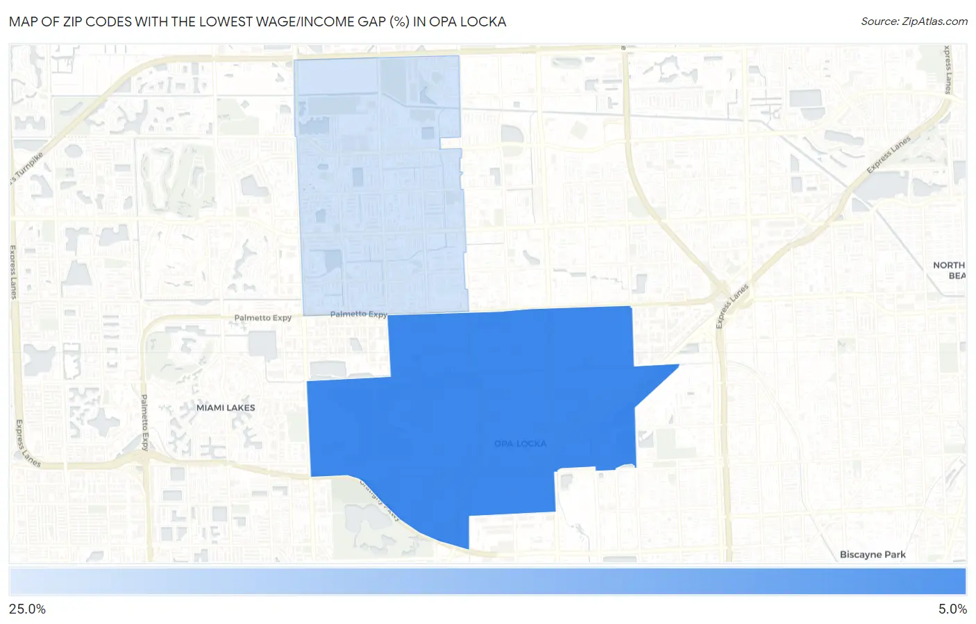 Zip Codes with the Lowest Wage/Income Gap (%) in Opa Locka Map