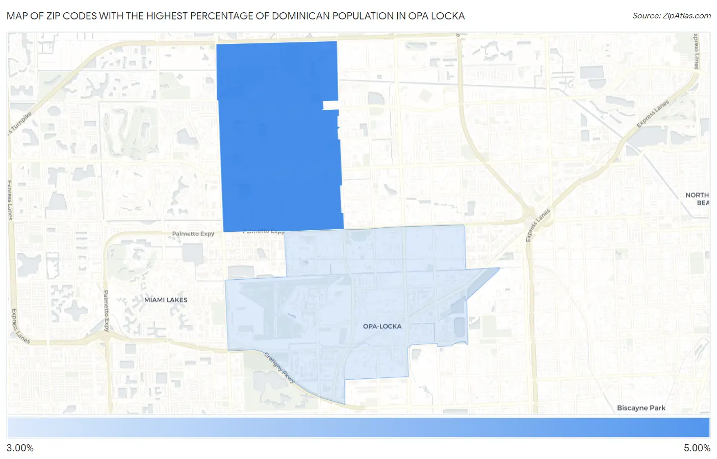 Zip Codes with the Highest Percentage of Dominican Population in Opa Locka Map