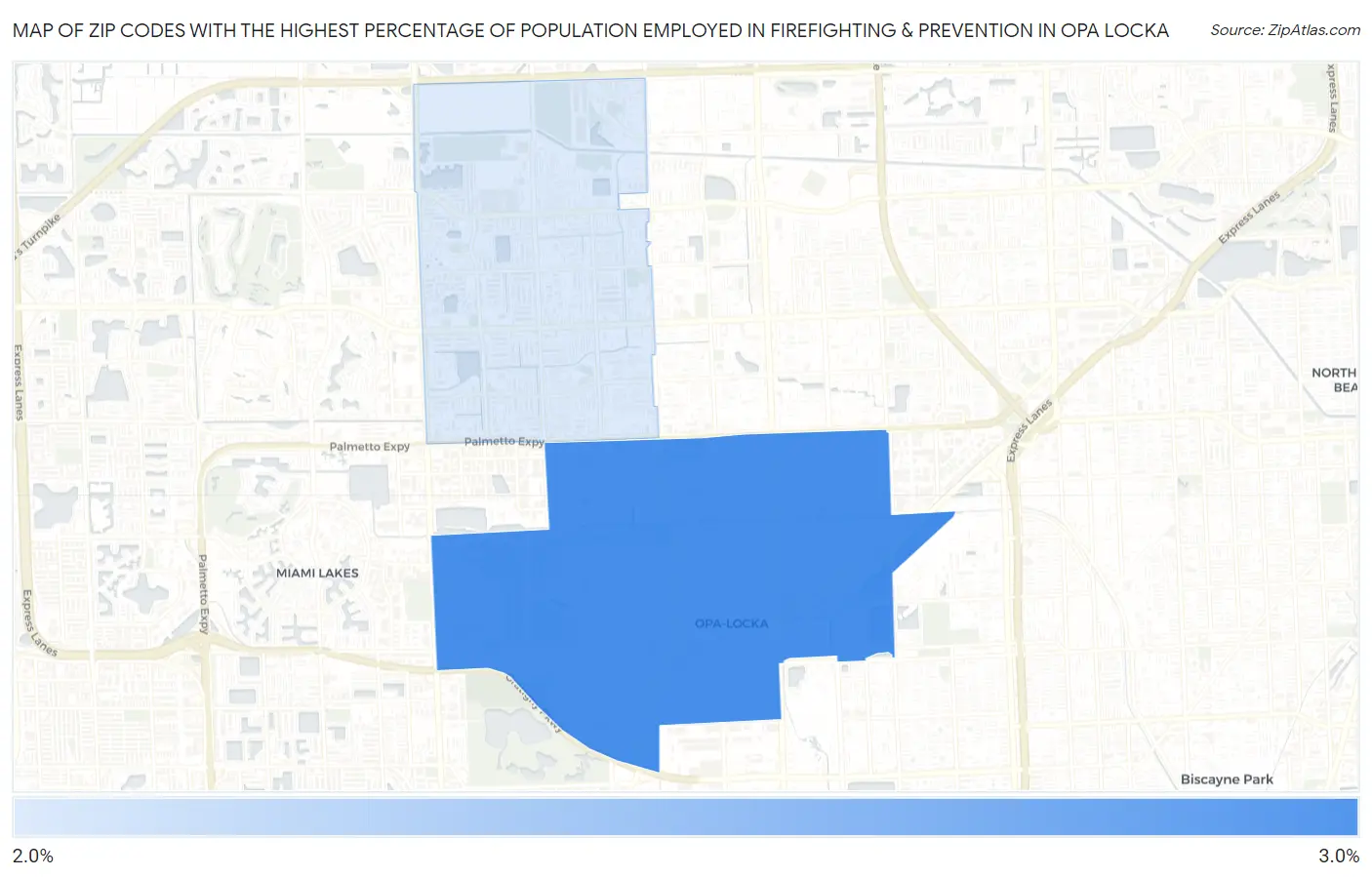 Zip Codes with the Highest Percentage of Population Employed in Firefighting & Prevention in Opa Locka Map