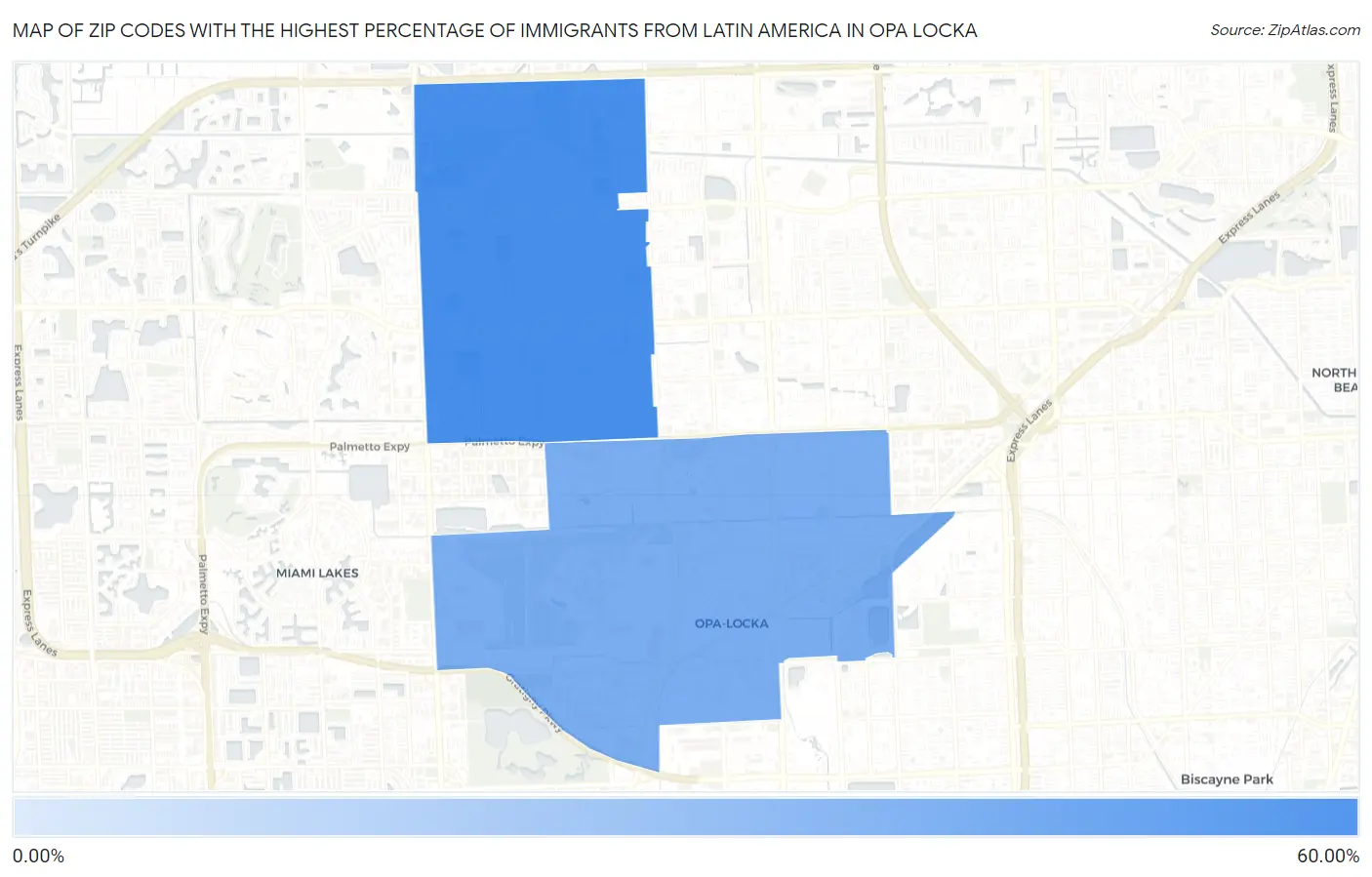 Zip Codes with the Highest Percentage of Immigrants from Latin America in Opa Locka Map