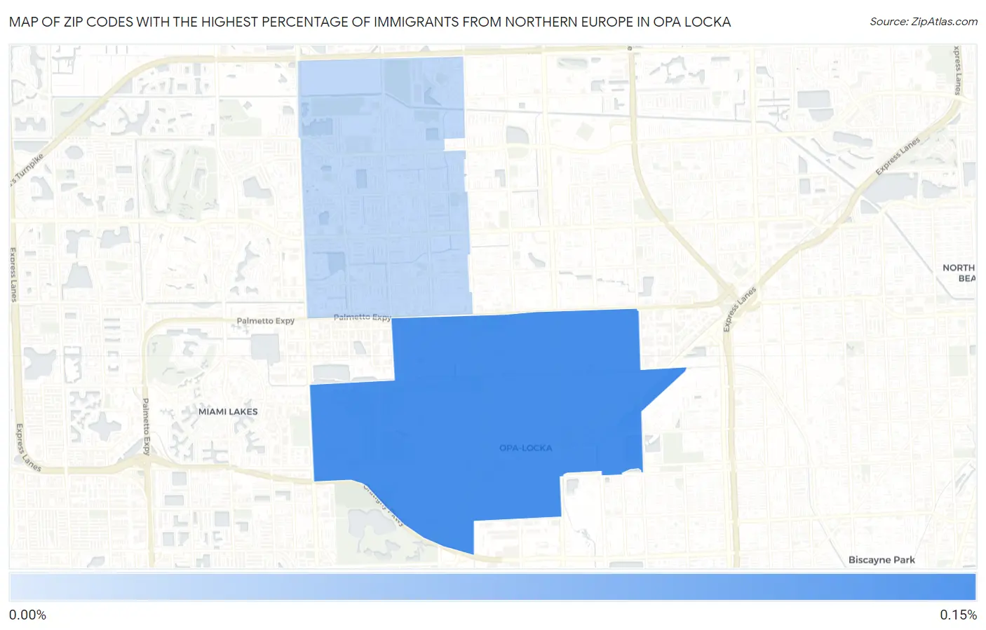 Zip Codes with the Highest Percentage of Immigrants from Northern Europe in Opa Locka Map