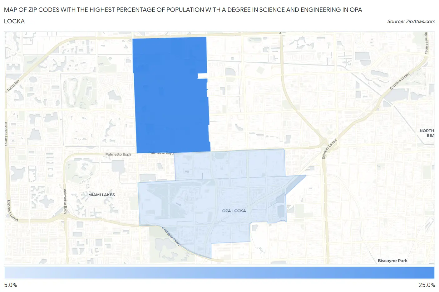 Zip Codes with the Highest Percentage of Population with a Degree in Science and Engineering in Opa Locka Map
