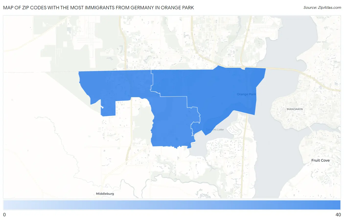 Zip Codes with the Most Immigrants from Germany in Orange Park Map