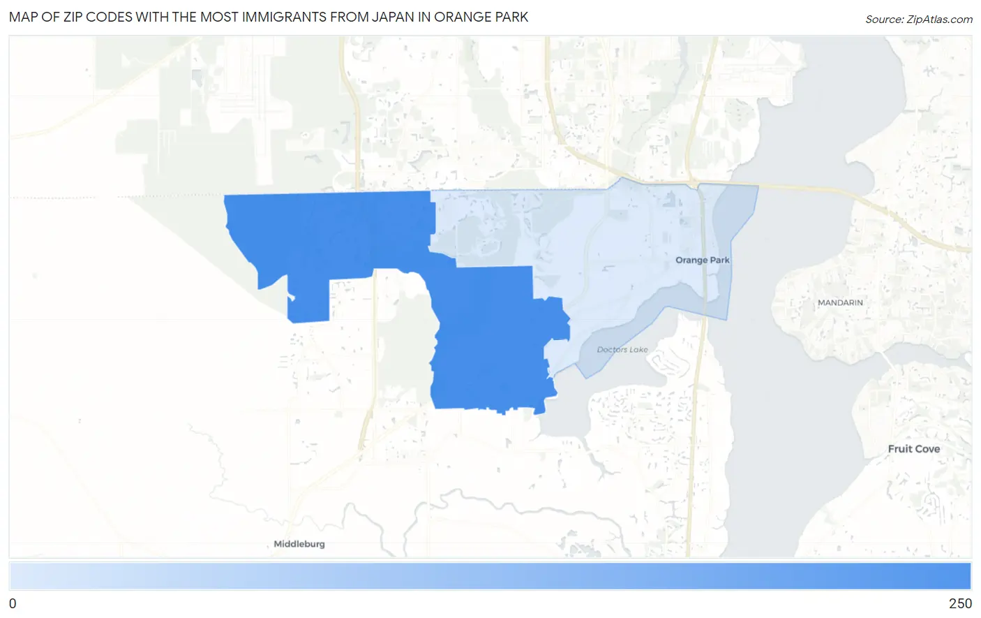Zip Codes with the Most Immigrants from Japan in Orange Park Map
