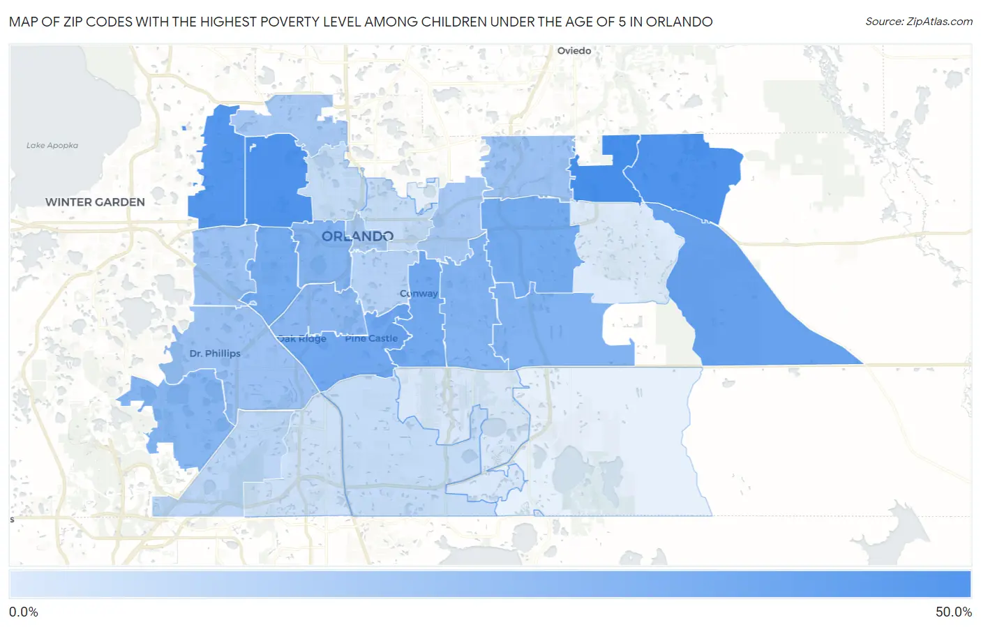 Zip Codes with the Highest Poverty Level Among Children Under the Age of 5 in Orlando Map