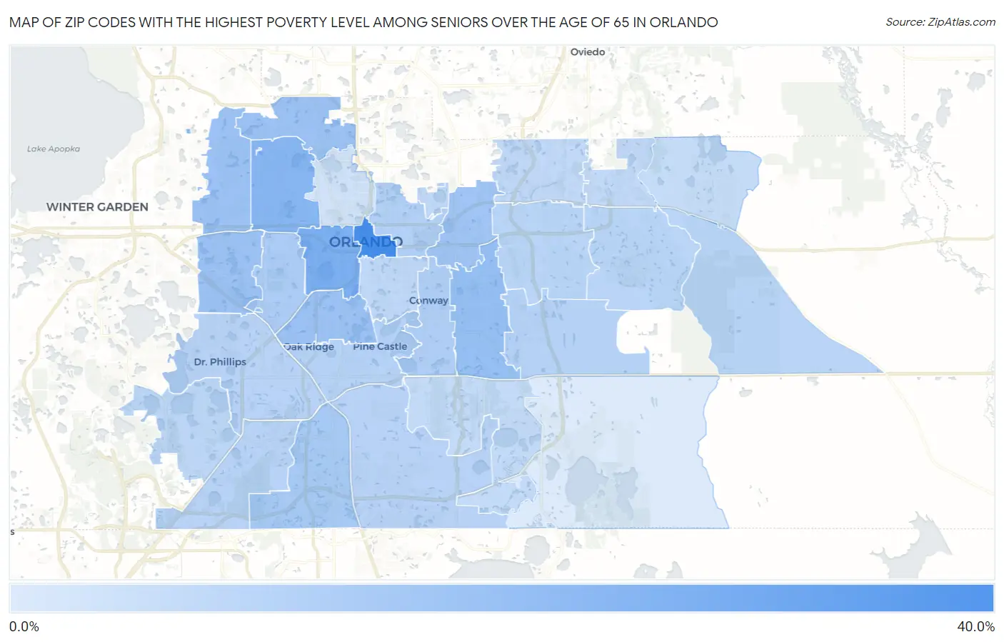Zip Codes with the Highest Poverty Level Among Seniors Over the Age of 65 in Orlando Map