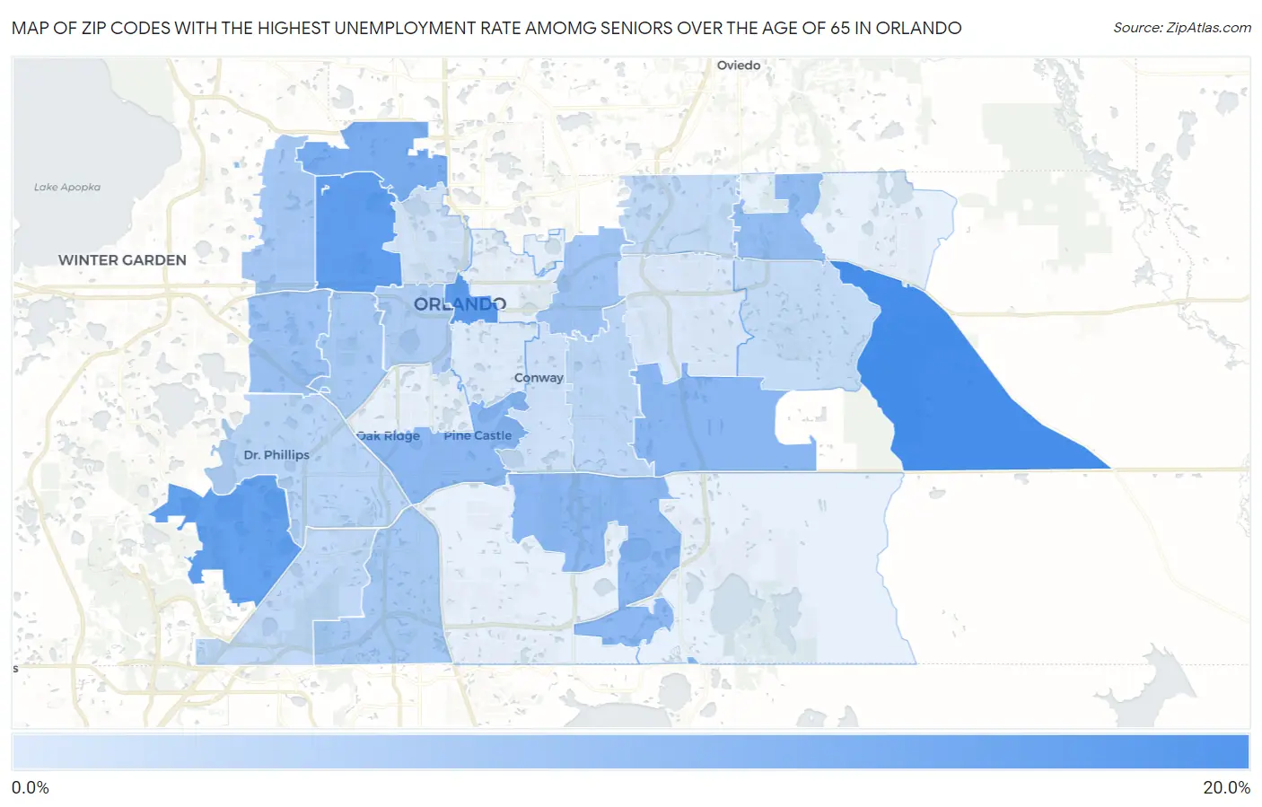 Zip Codes with the Highest Unemployment Rate Amomg Seniors Over the Age of 65 in Orlando Map