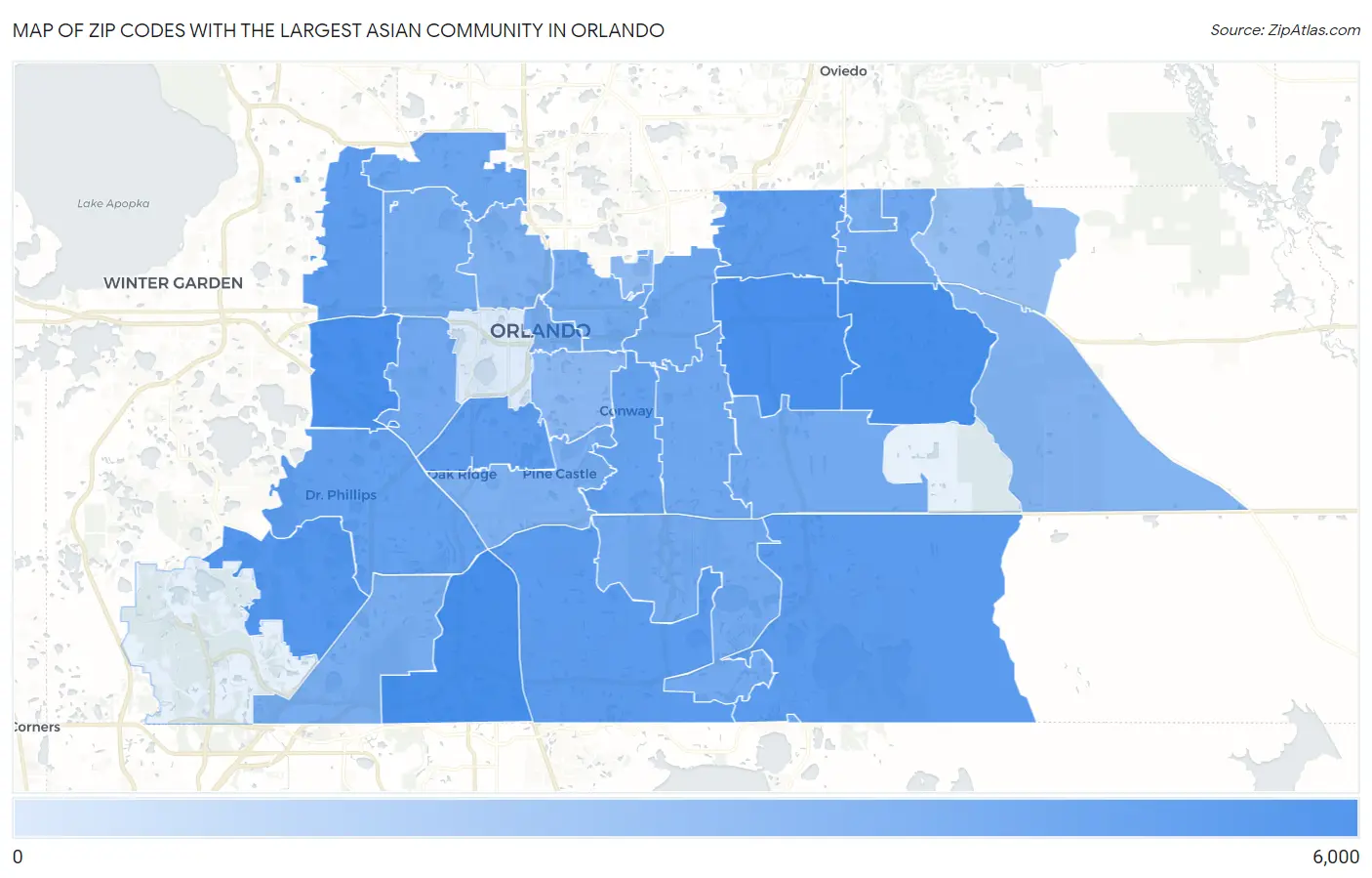 Zip Codes with the Largest Asian Community in Orlando Map