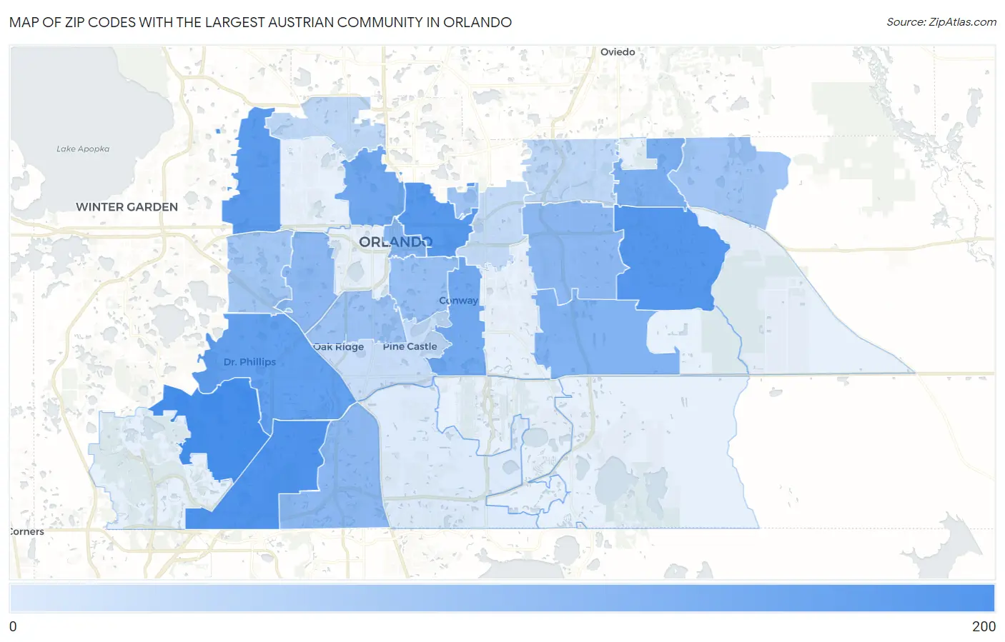 Zip Codes with the Largest Austrian Community in Orlando Map