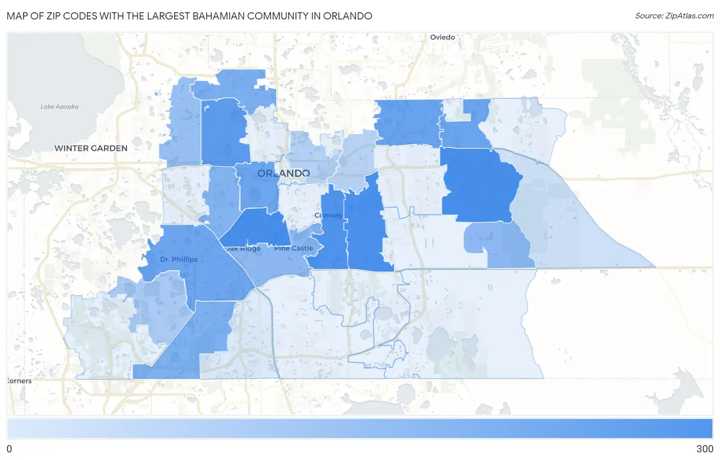 Zip Codes with the Largest Bahamian Community in Orlando Map