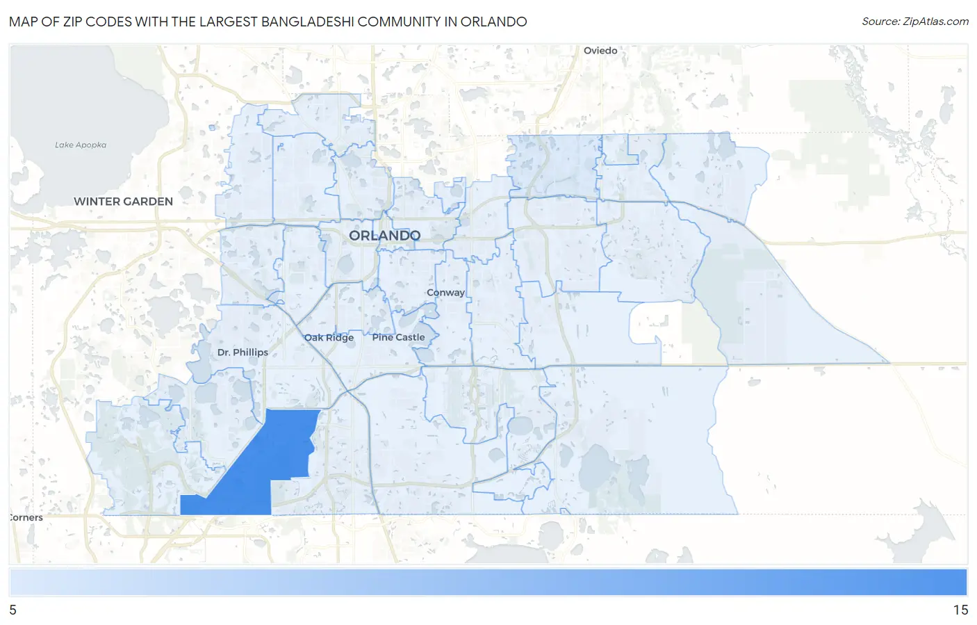 Zip Codes with the Largest Bangladeshi Community in Orlando Map