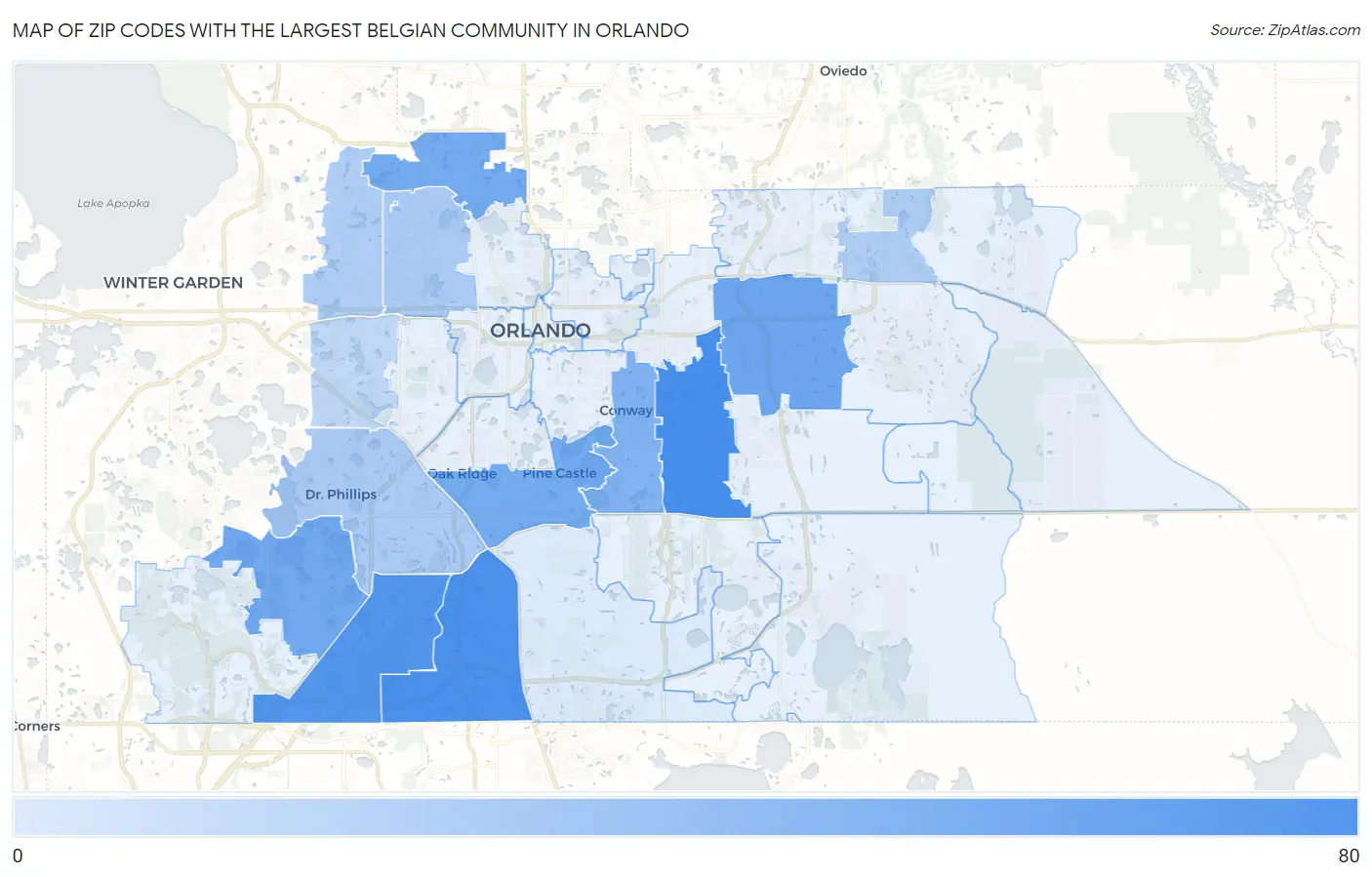 Zip Codes with the Largest Belgian Community in Orlando Map