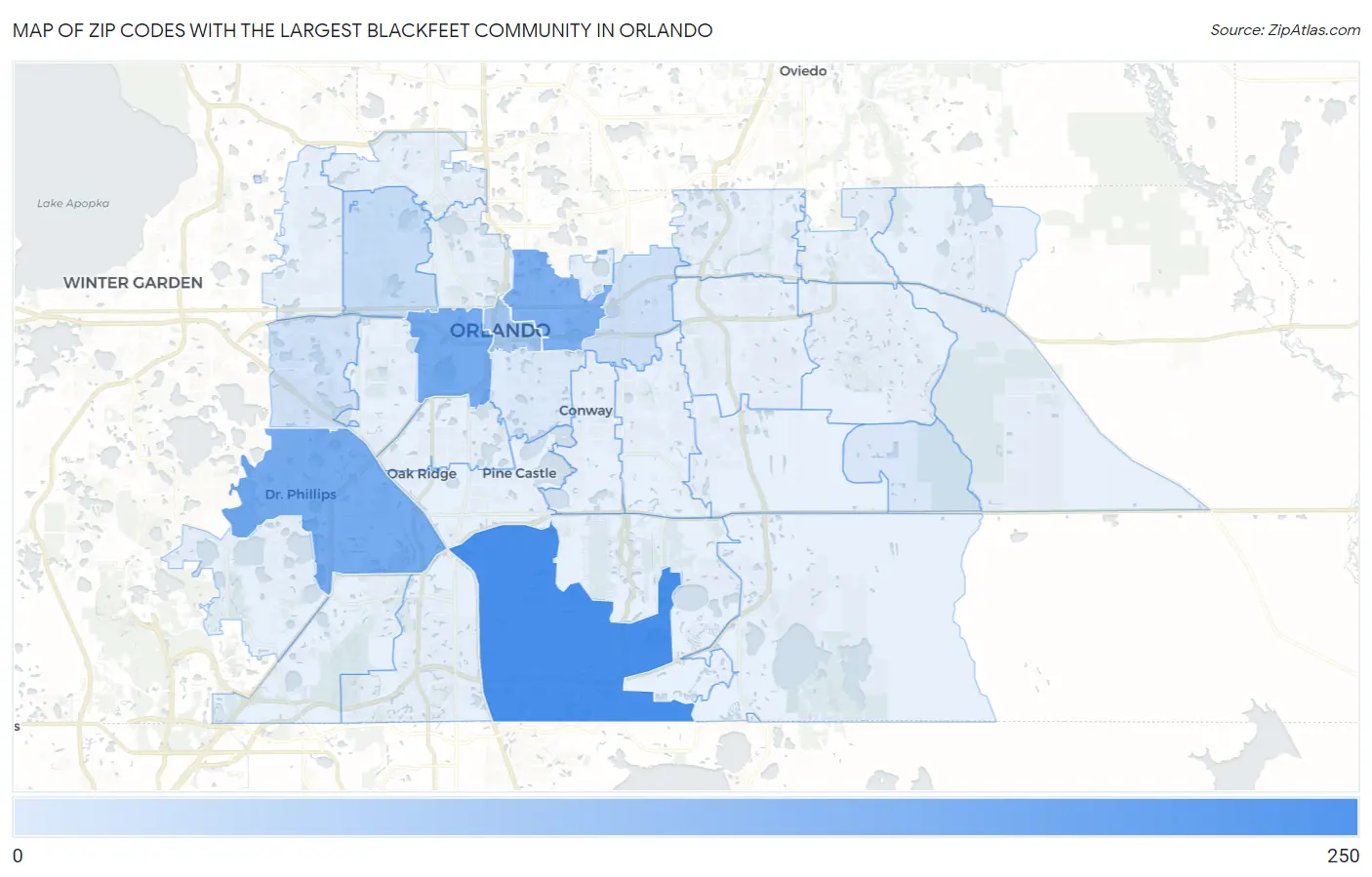 Zip Codes with the Largest Blackfeet Community in Orlando Map