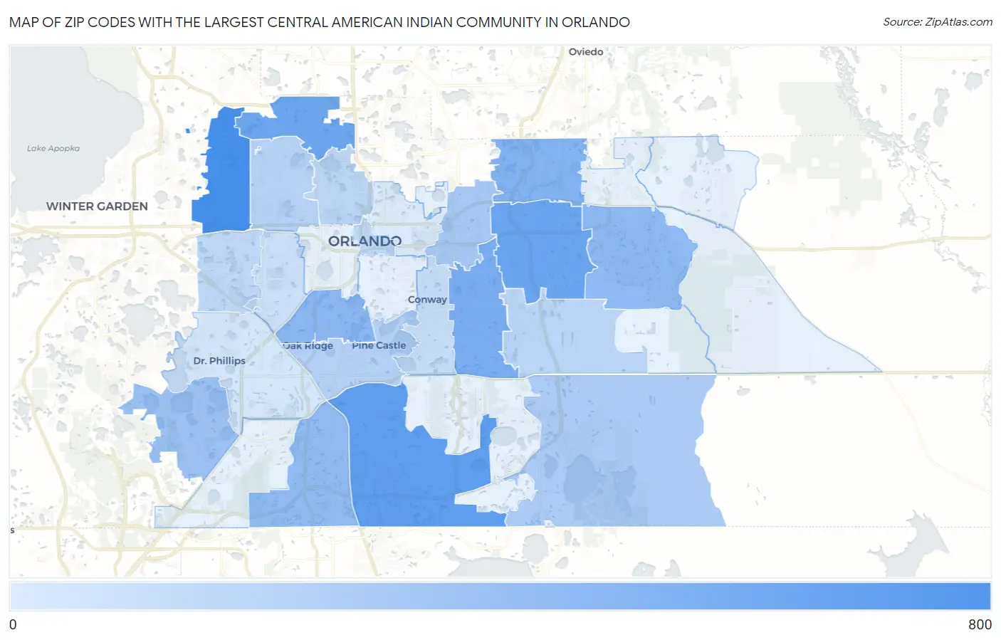 Zip Codes with the Largest Central American Indian Community in Orlando Map