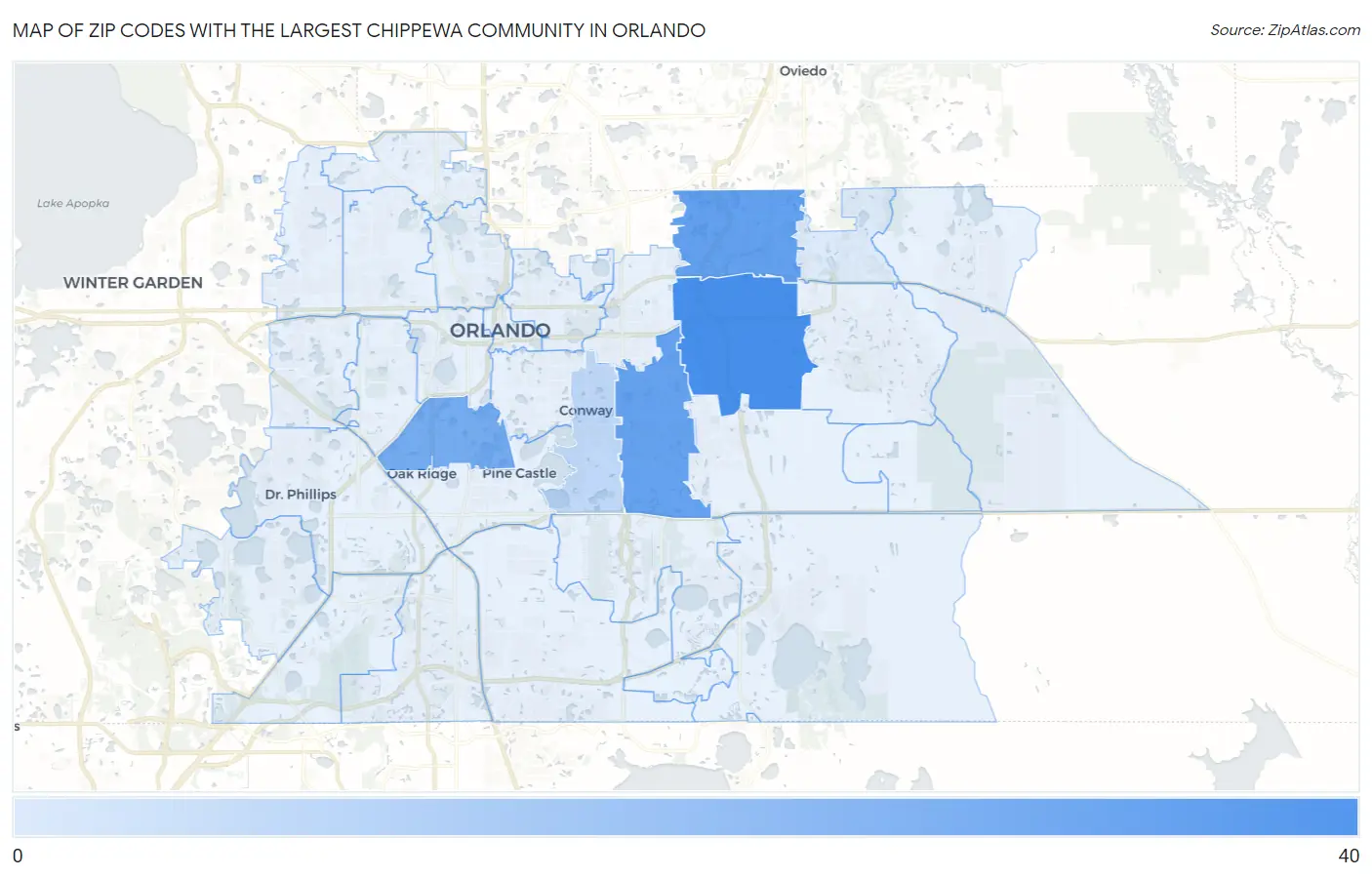 Zip Codes with the Largest Chippewa Community in Orlando Map