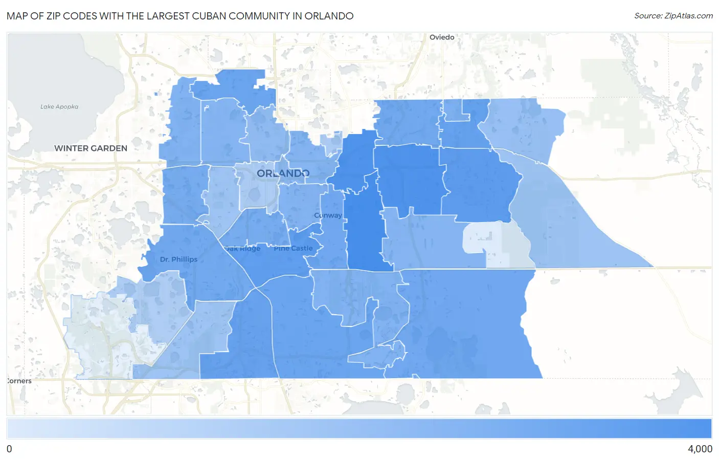 Zip Codes with the Largest Cuban Community in Orlando Map
