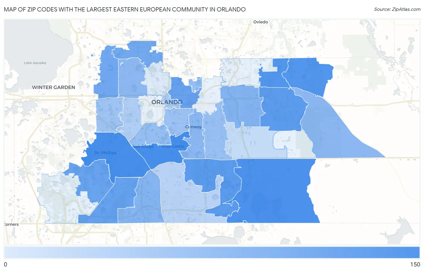 Zip Codes with the Largest Eastern European Community in Orlando Map