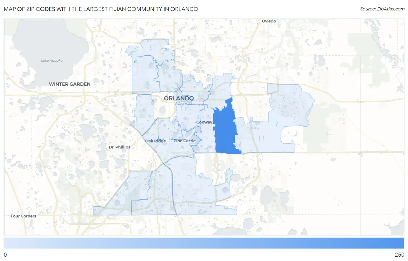 Zip Codes with the Largest Fijian Community in Orlando Map