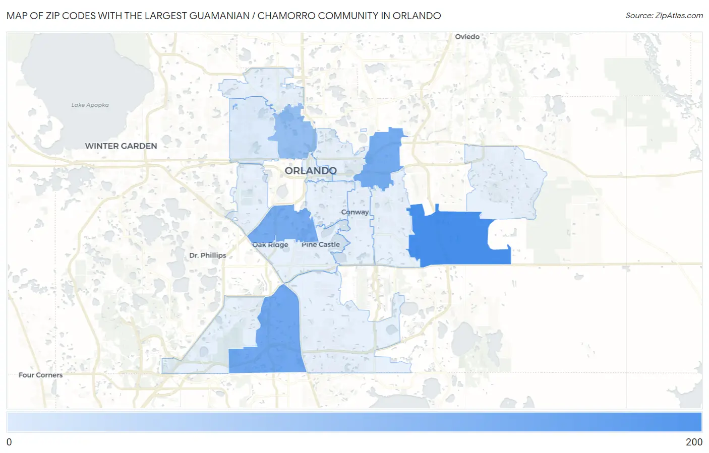 Zip Codes with the Largest Guamanian / Chamorro Community in Orlando Map
