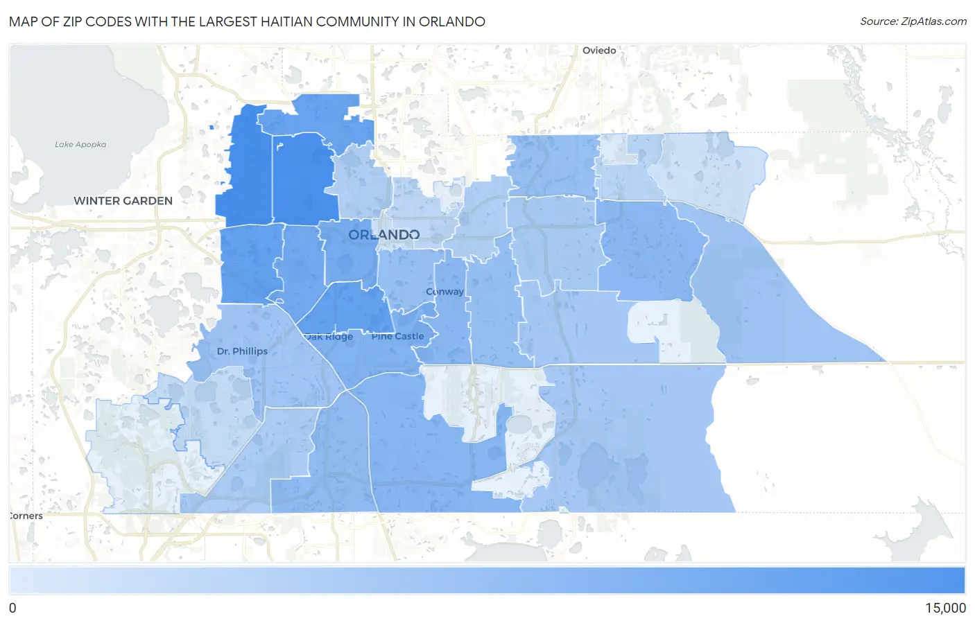 Zip Codes with the Largest Haitian Community in Orlando Map