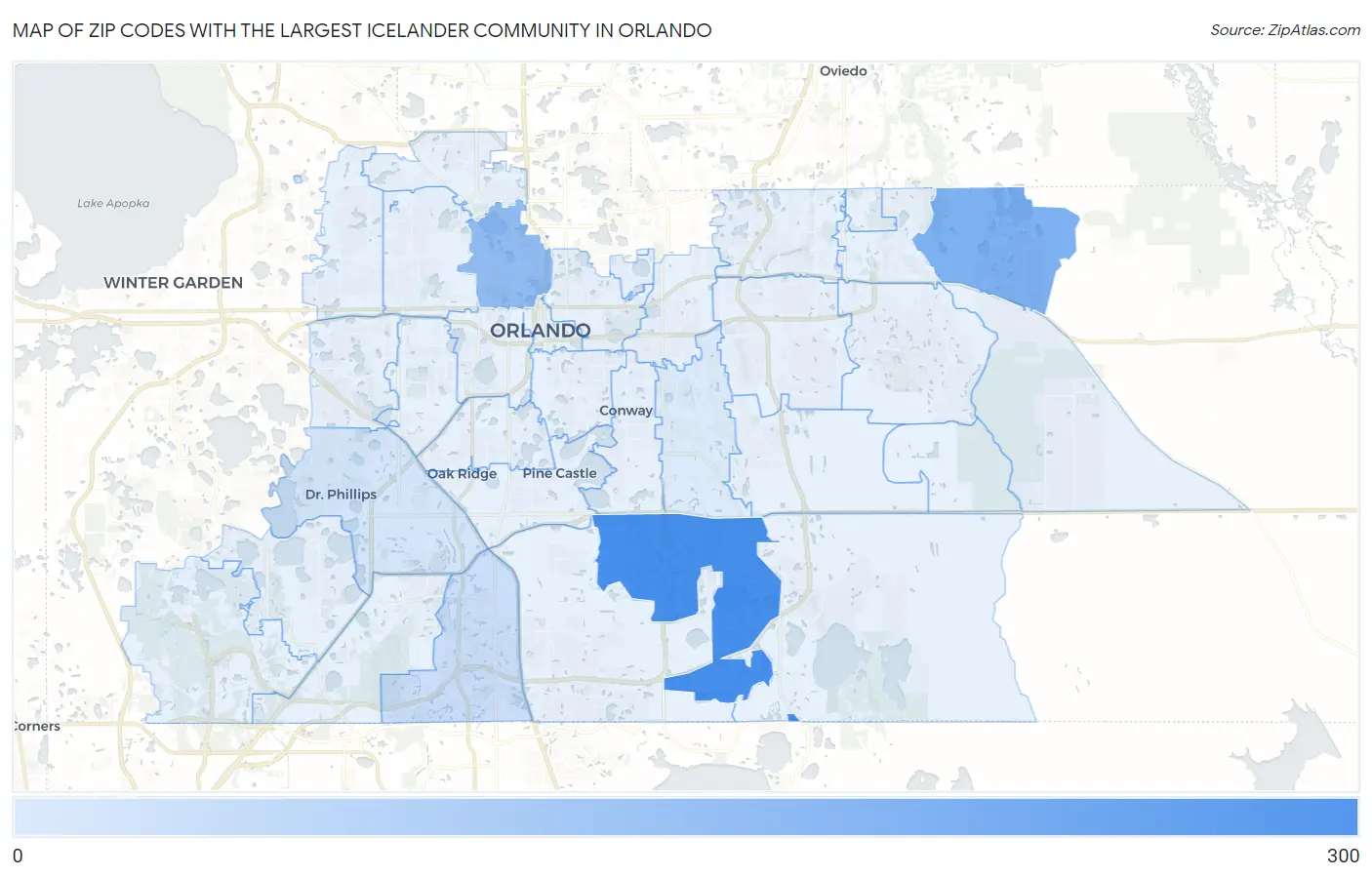 Zip Codes with the Largest Icelander Community in Orlando Map