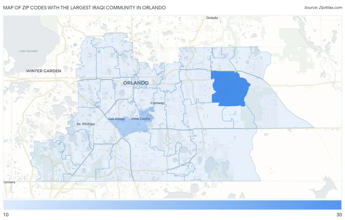Zip Codes with the Largest Iraqi Community in Orlando Map
