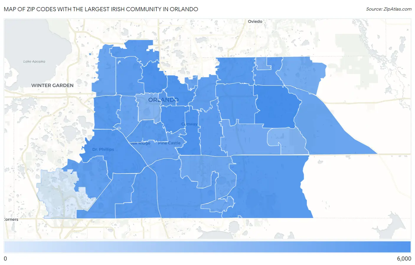 Zip Codes with the Largest Irish Community in Orlando Map
