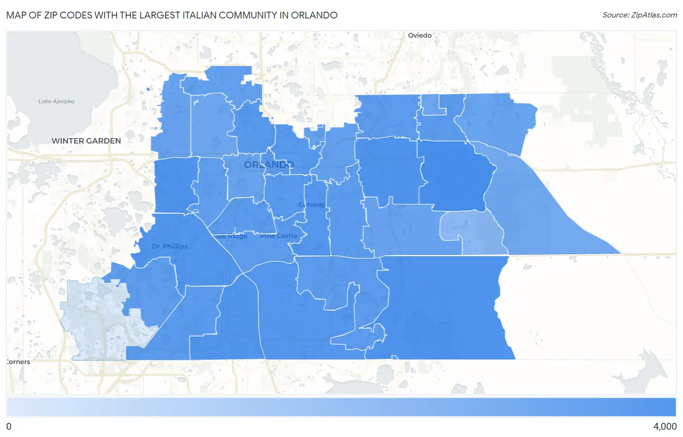 Zip Codes with the Largest Italian Community in Orlando Map