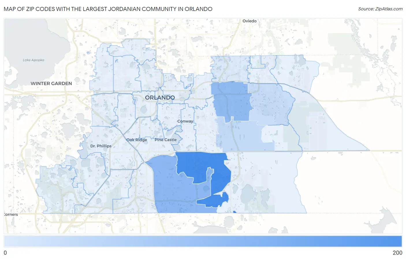 Zip Codes with the Largest Jordanian Community in Orlando Map