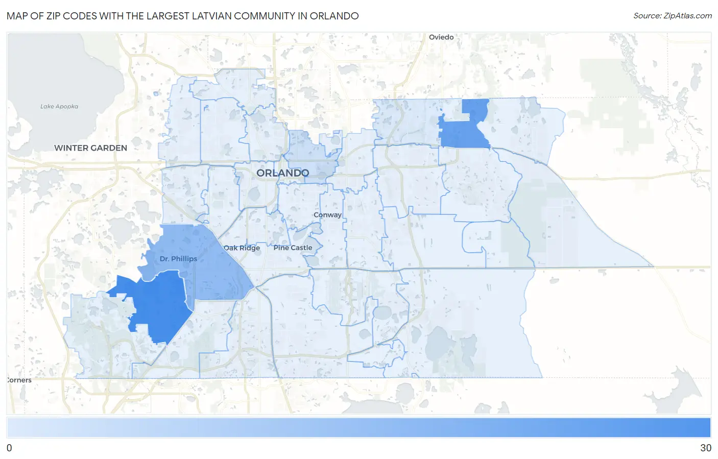 Zip Codes with the Largest Latvian Community in Orlando Map