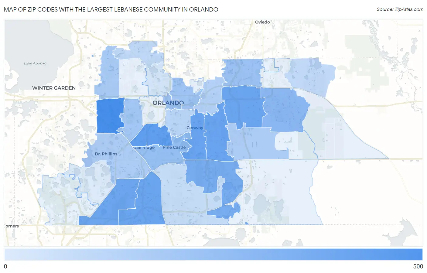 Zip Codes with the Largest Lebanese Community in Orlando Map