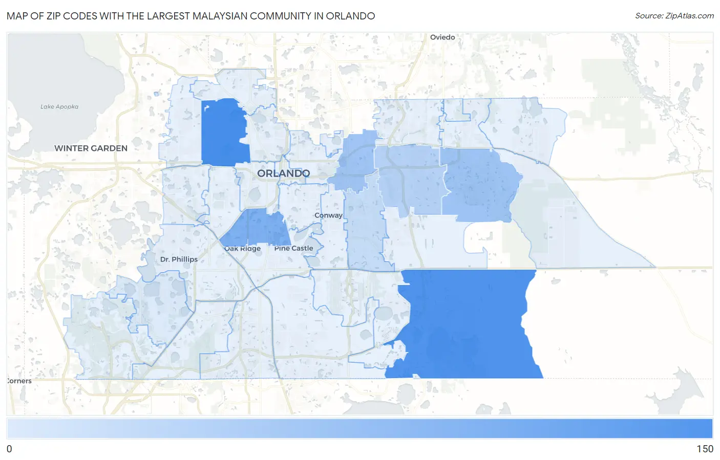 Zip Codes with the Largest Malaysian Community in Orlando Map