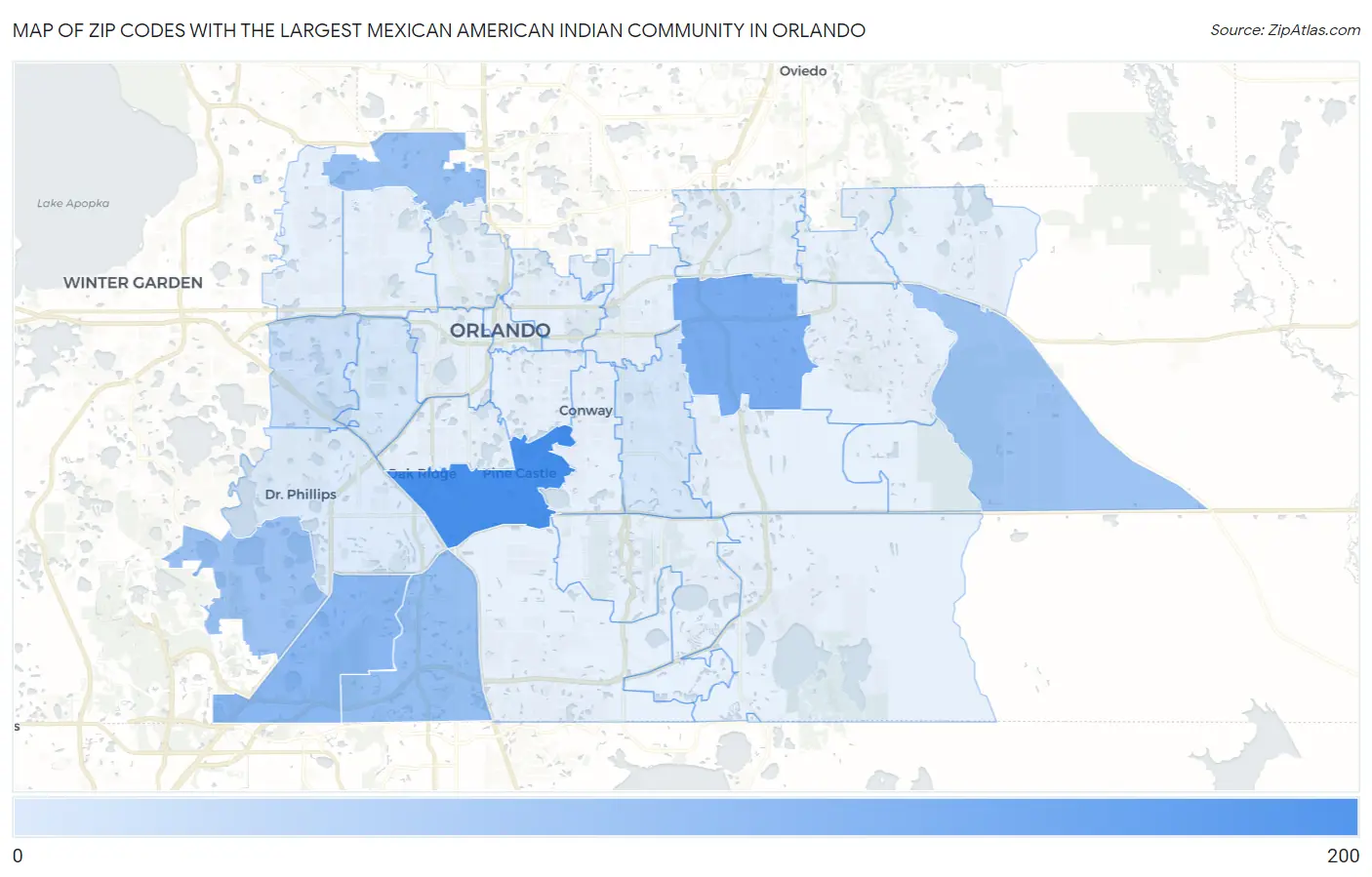 Zip Codes with the Largest Mexican American Indian Community in Orlando Map